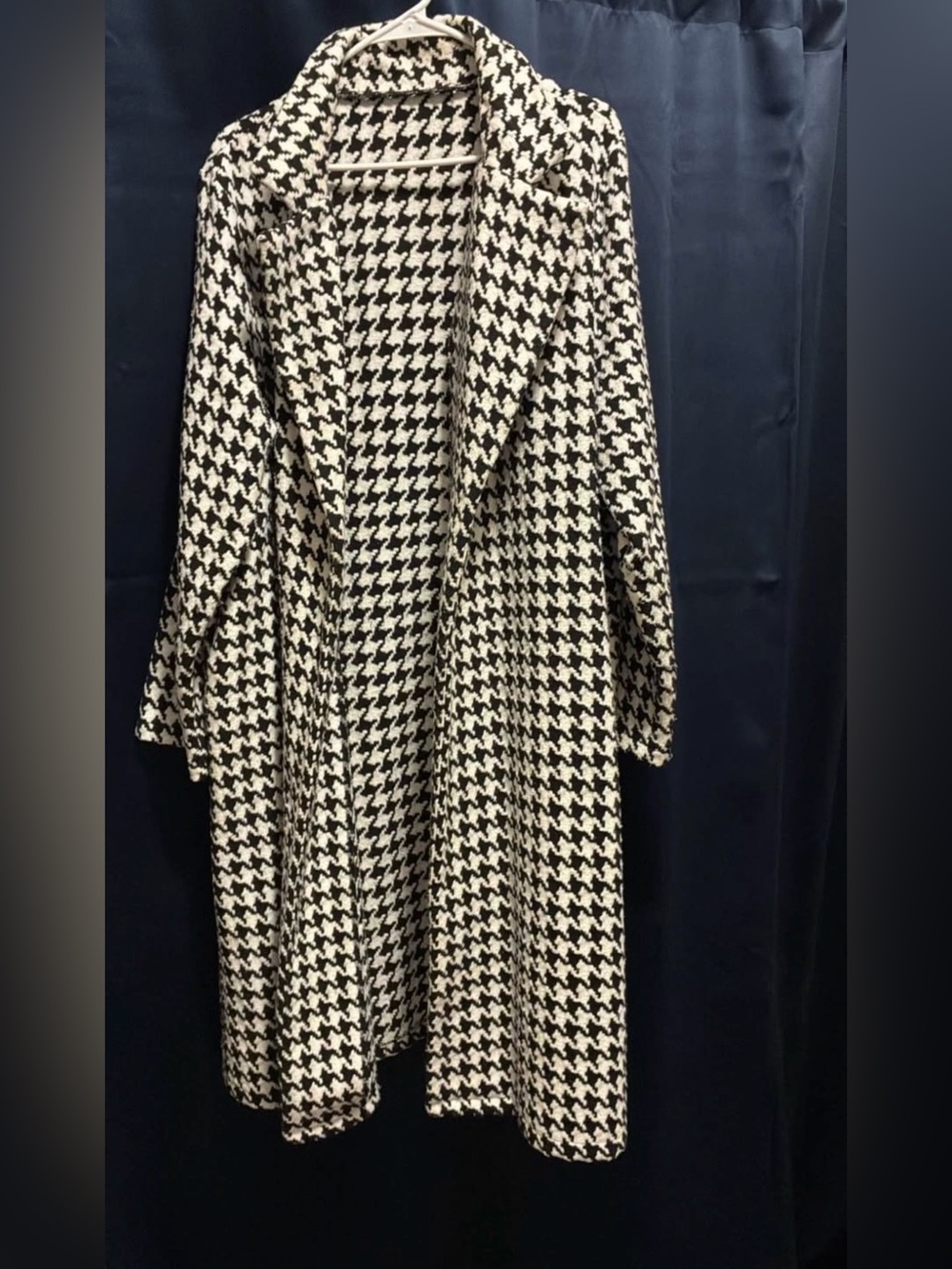 SHEIN Black & White Houndstooth Long Coat - Women's Jacket XL